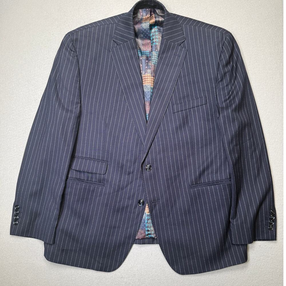 Tayion Men's Classic fit Pinstripe Sport Coat Blazer Navy/white 44S $360
